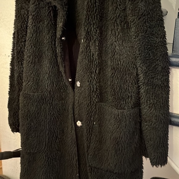 Tiger of Sweden long black Sherpa coat - Picture 2 of 5